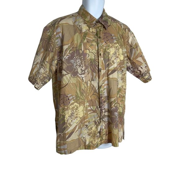 Tori Richard Tan Floral Hawaiian Button Front Made in the USA Shirt Men's L - Picture 4 of 10